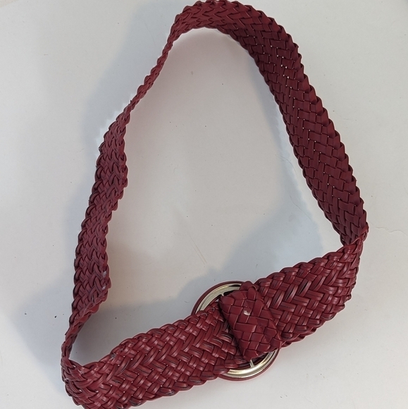 Vintage Red Woven Braided 80’s 90’s Vinyl Loop Buckle Belt Wide Waist - Picture 5 of 6